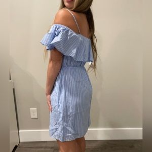 Express off the shoulder linen striped dress